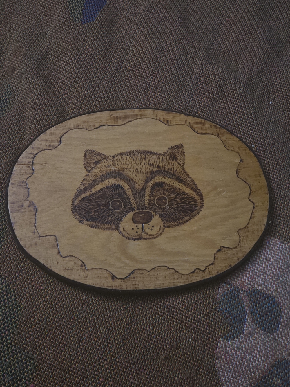 Pyrography Oval Wood Raccoon Wall Plaque Rustic Wildlife